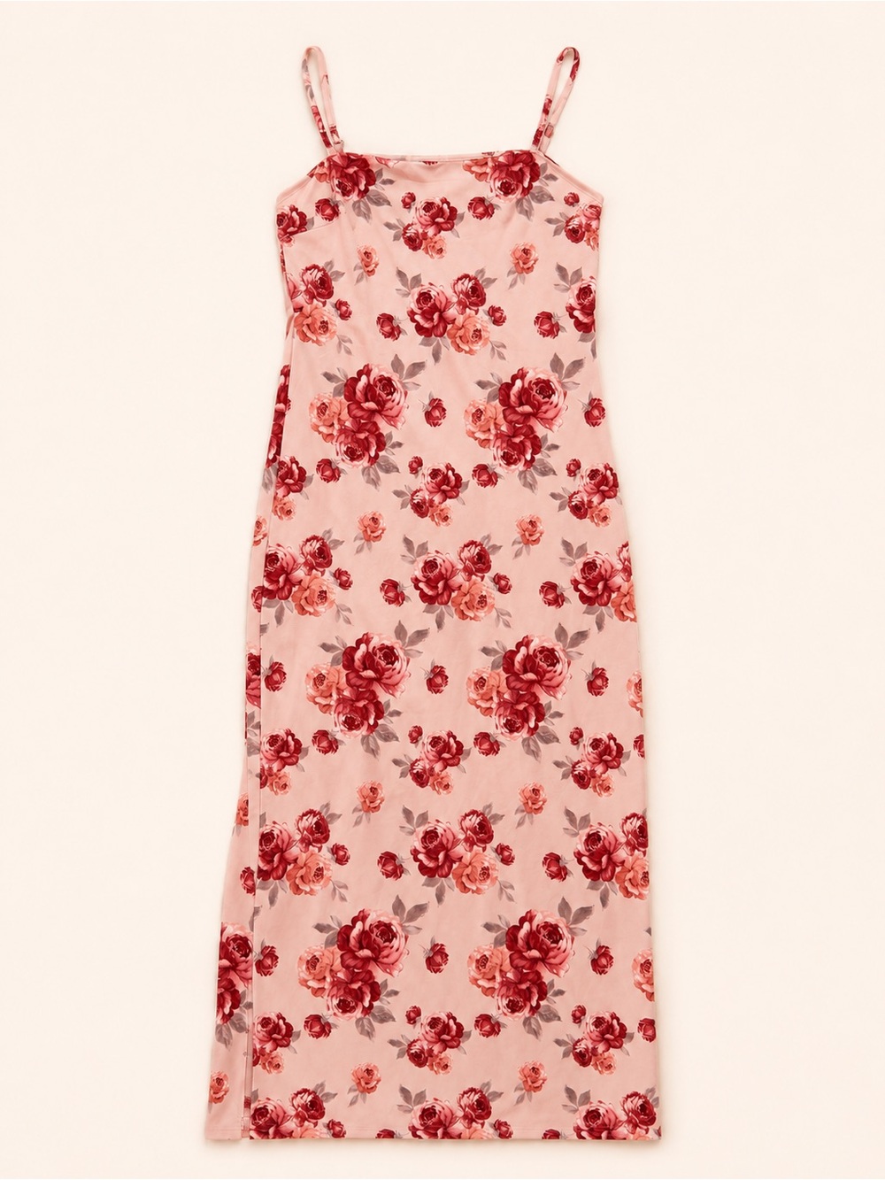 Forever 21 Pink Rose-Print Slip Dress / Feminine Floral Print Maxi Dress Size M - Picture 2 of 8